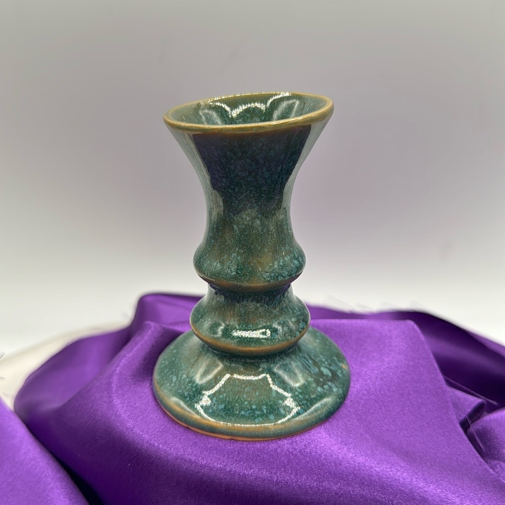Dryden Candle Stick. Dark Teal Glaze.